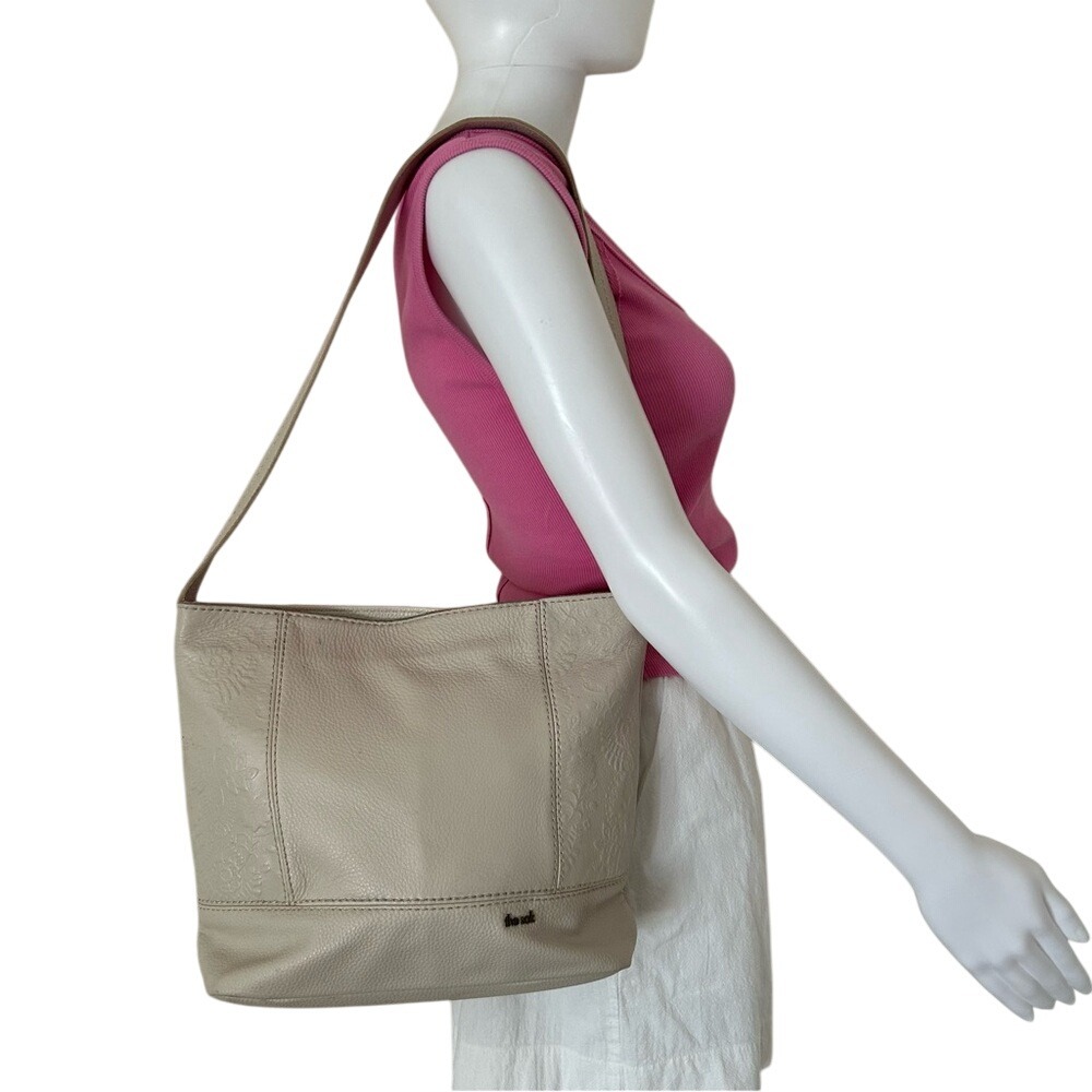 The Sak De Young Leather Hobo Shoulder Bag Cream Color